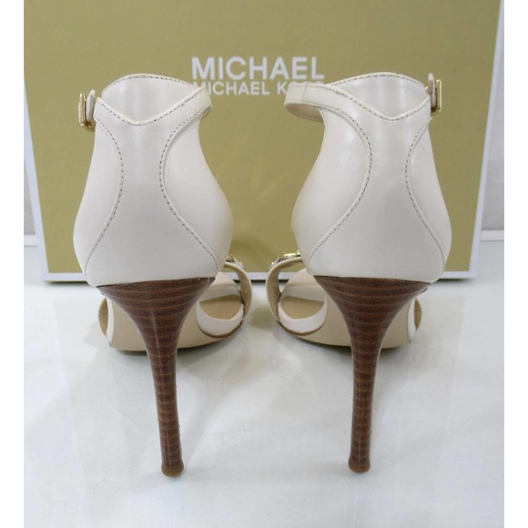 Michael Kors Izzy Sandals Heels Ankle Strap Dress MK Logo Light Cream Size 7.5 - Picture 5 of 7